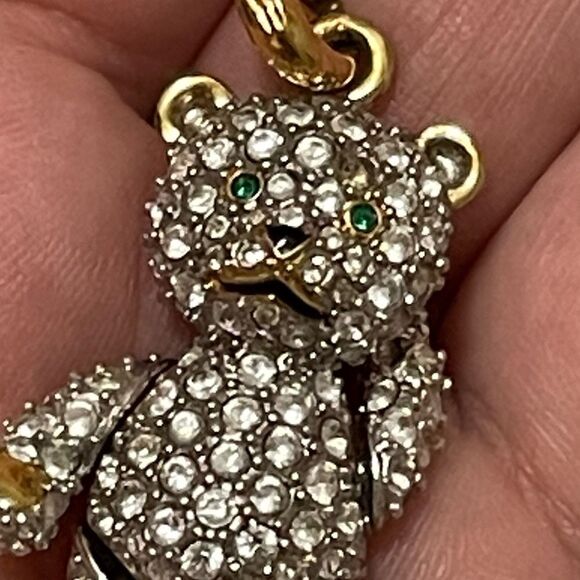 Swarovski clear and green pave crystal bear pendant with articulated joints - Picture 2 of 7